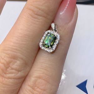 Certified green diamond halo radiant cut pendant